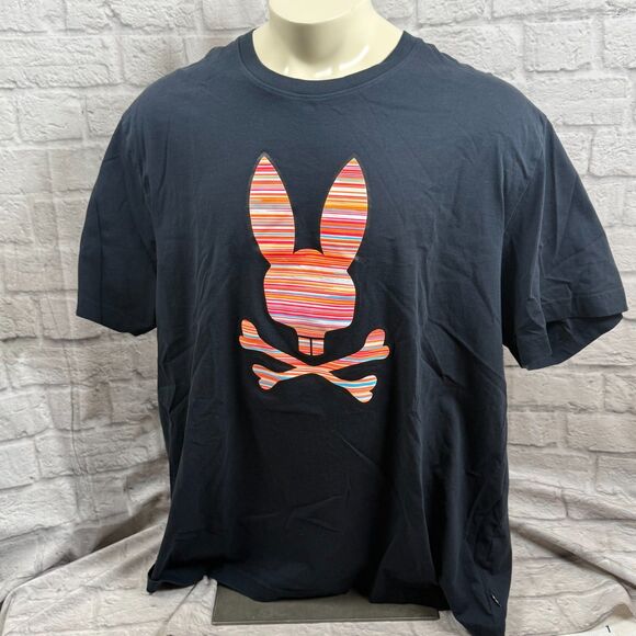 Psycho Bunny Graphic Rabbit Skull And Crossbones Men's 3XL T-Shirt Stripes - Picture 3 of 7